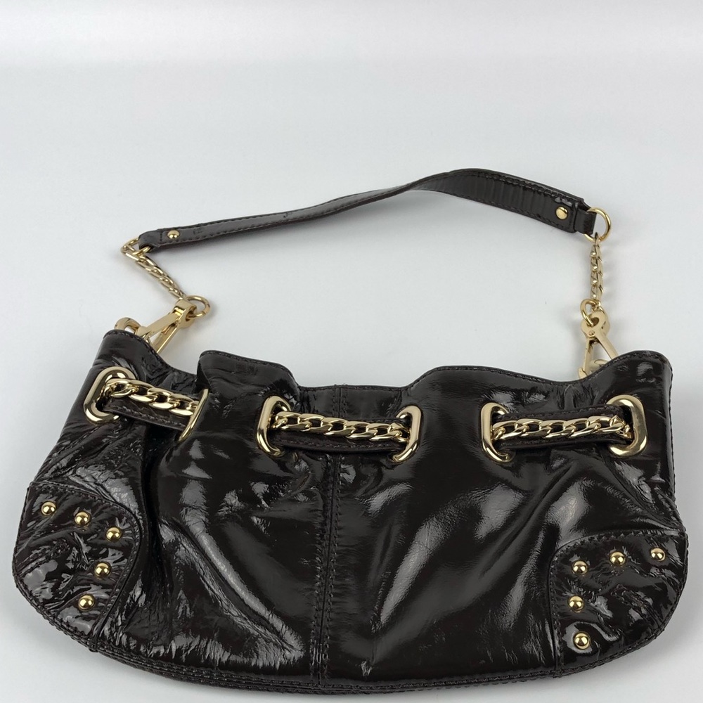 Bebe mini hand bag with red lining dark brown